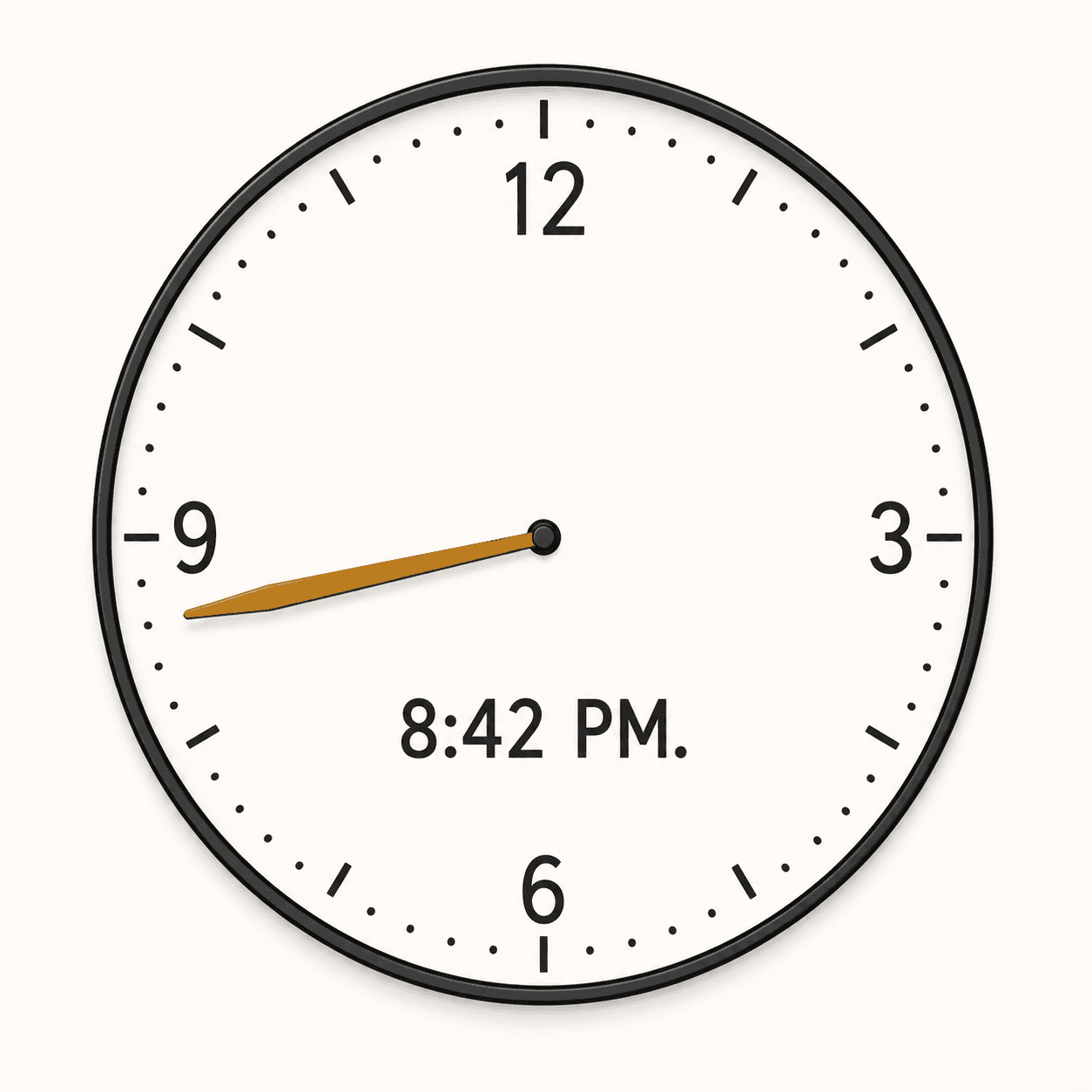 Hand-drawn analog clock showing 8:42 p.m.